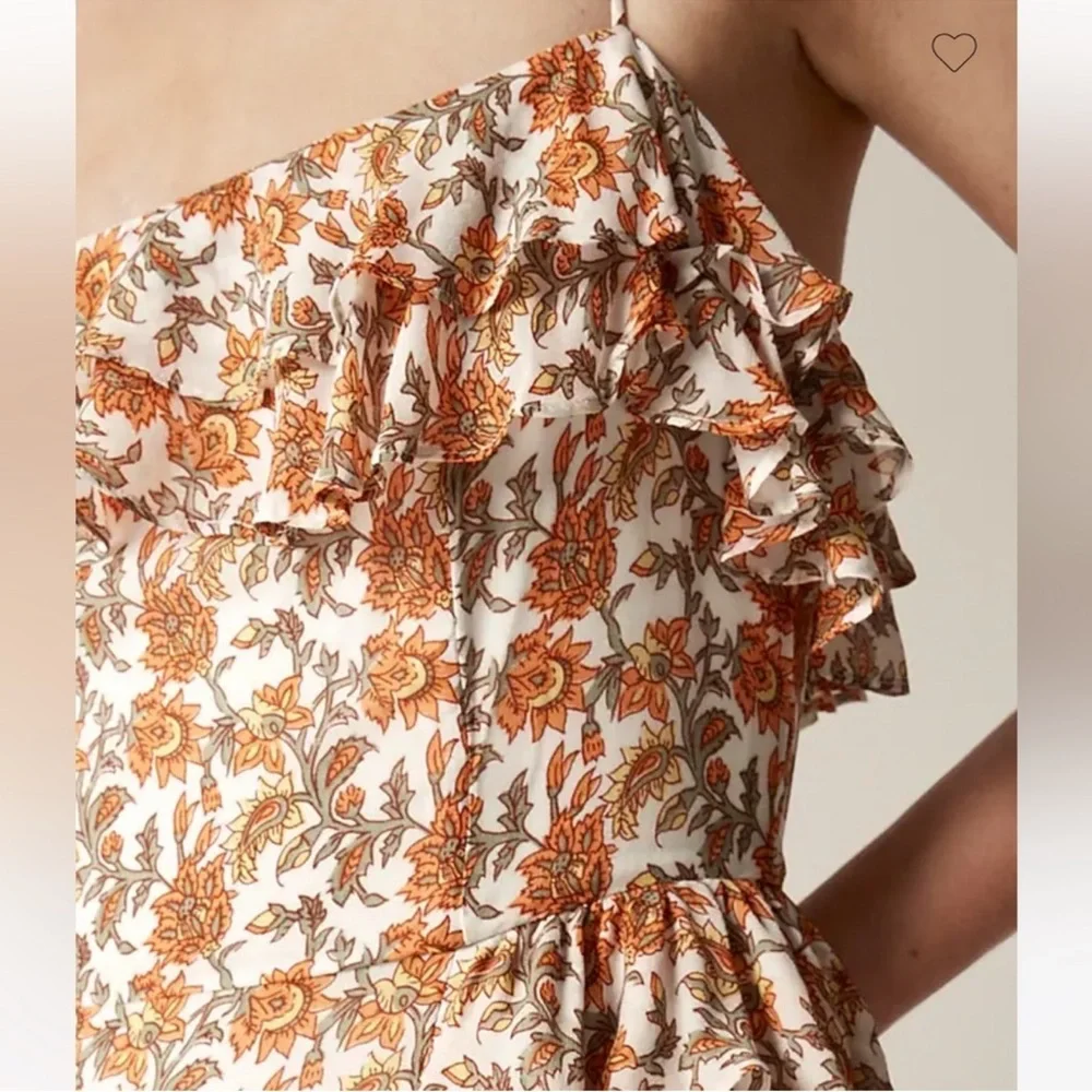 J. Crew Collection Cascading Ruffle Dress in Sunset Rose Block Print Chiffon